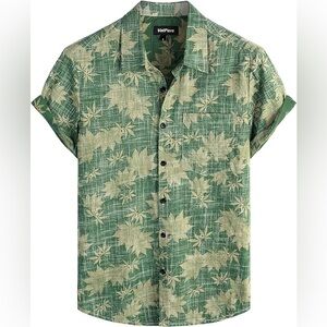 VATPAVE Front Pocket Hawaiian Short Sleeve Button Down Tropical Shirt Sz XXL